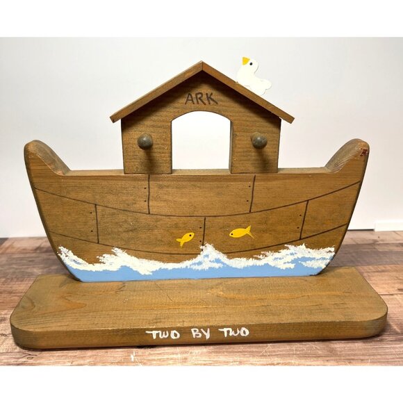 Wooden Noahs Ark Wall Shelf Decor With Bird & Fish Motif - Two By Two Theme - Picture 1 of 7